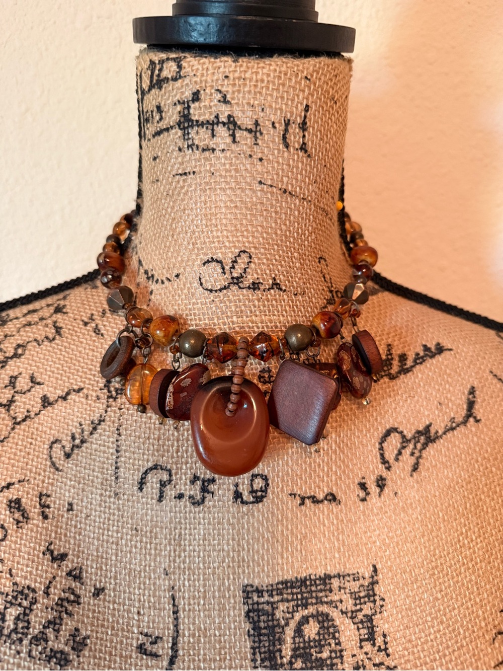 Brown Beaded Wrap Statement Choker